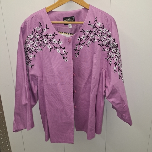 Bob Mackie Purple Embroidered Daisy Button Up Blazer 3XL - Picture 1 of 7